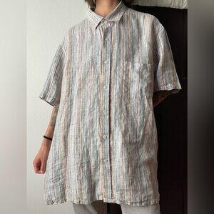 Linen club room luxury multi-color striped button up